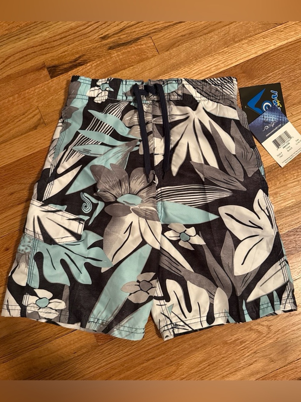 Kanu Surf Aqua, Black & White Tropical Board Shorts